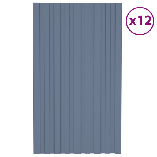 vidaXL Kattopaneeli 12 kpl galvanoitu teräs harmaa 80x45 cm