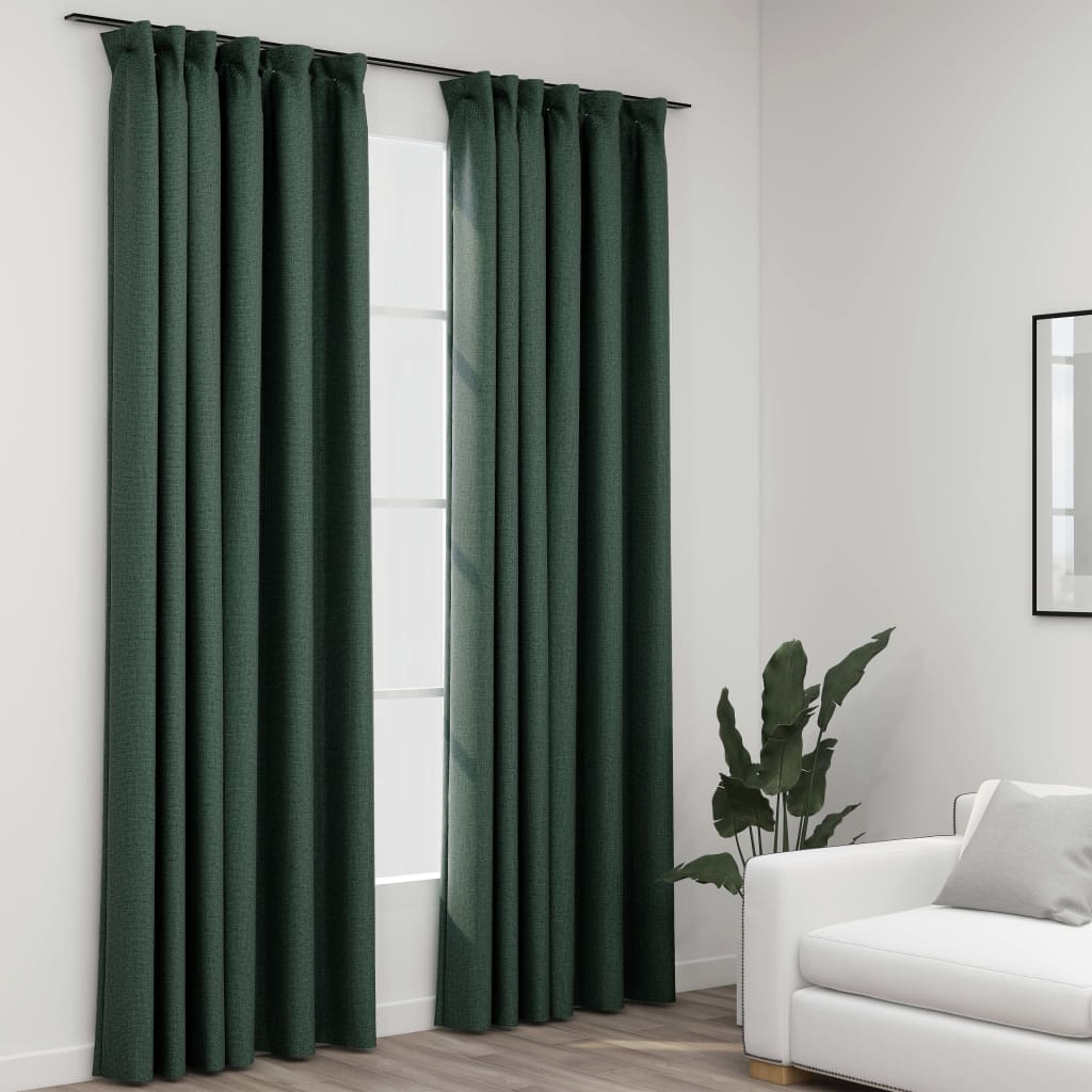 vidaXL Pellavamaiset pimennysverhot koukuilla 2 kpl vihreä 140x225 cm