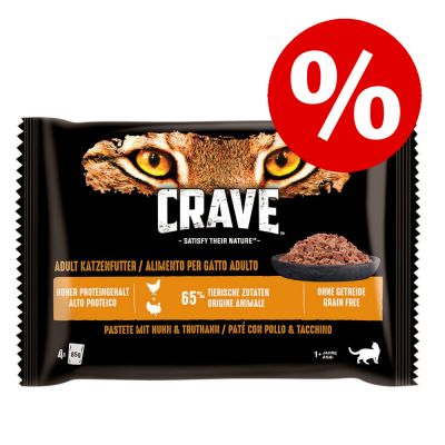 Crave Pouch kissan märkäruoka 20 % alennuksella! - kana- & kalkkunapatee (4 x 85 g)
