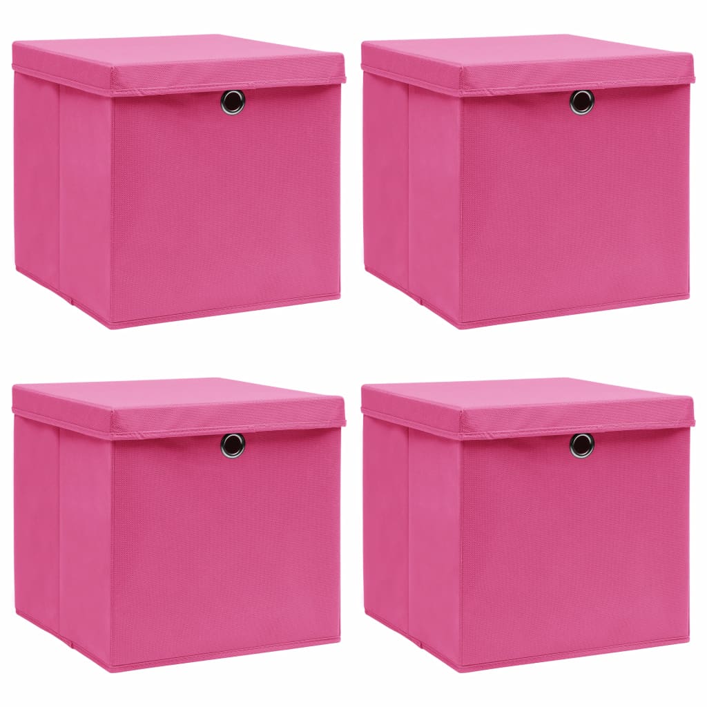 vidaXL Säilytyslaatikot kansilla 4 kpl pinkki 32x32x32 cm kangas