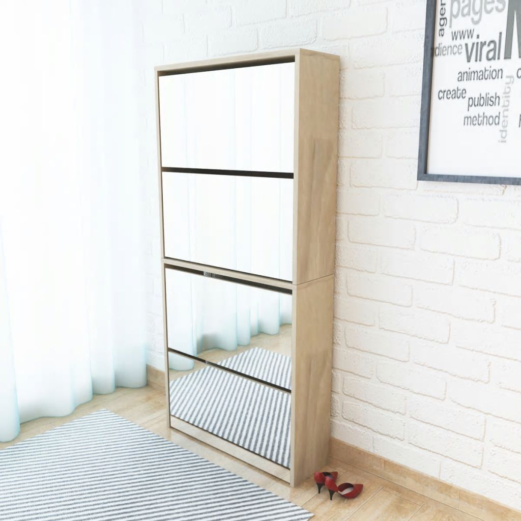 vidaXL Kenkäkaappi peileillä 4 kerrosta Tammenvärinen 63x17x134 cm