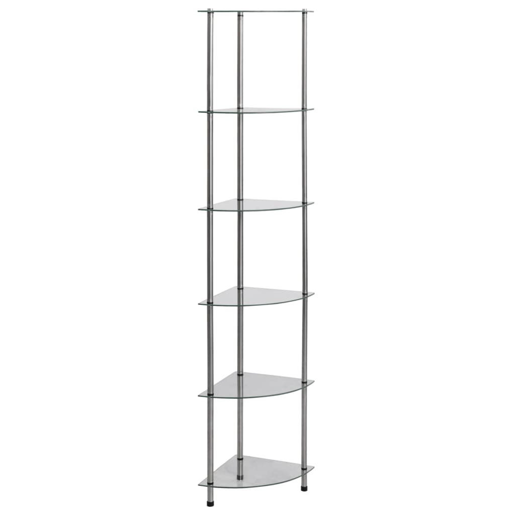 vidaXL 6-kerroksinen hylly läpinäkyvä 30x30x160 cm karkaistu lasi