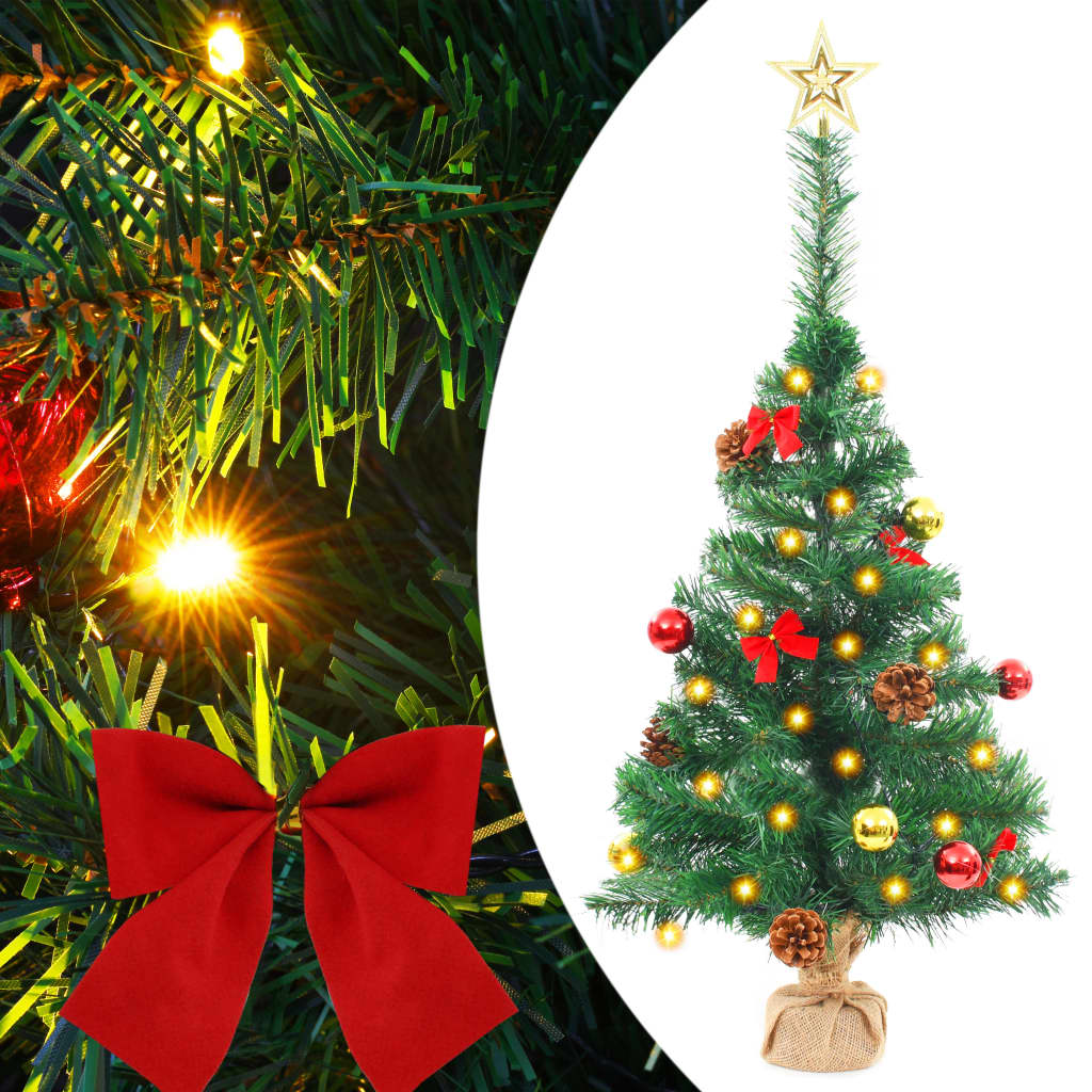 vidaXL Tekojoulukuusi koristeilla ja LED-valoilla 64 cm vihreä