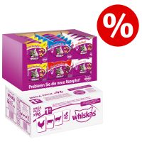 Whiskas Adult Pouches 96 x 100 g + Whiskas Temptations XXL -lajitelma 24 x 60 g erikoishintaan! - 1+ siipikarjavalikoima kastikkeessa