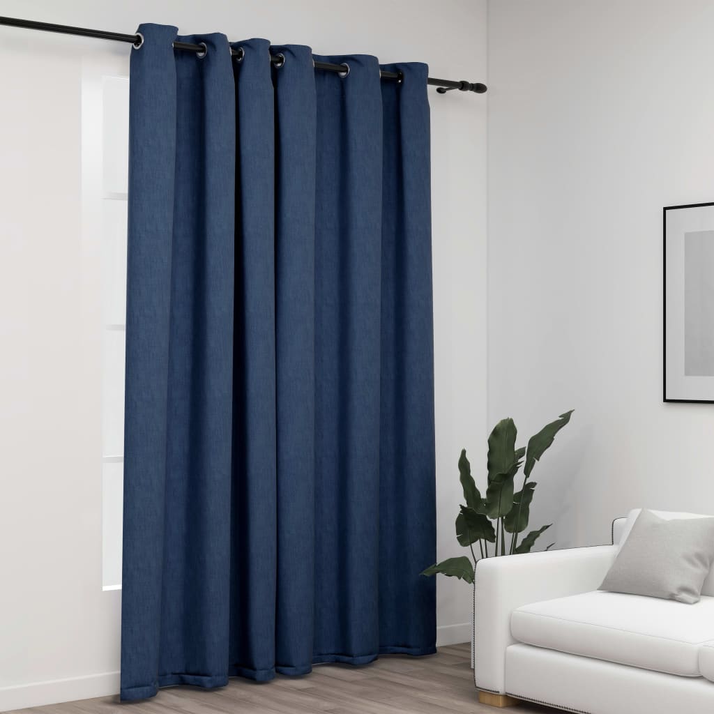 vidaXL Pellavamainen pimennysverho purjerenkailla sininen 290x245 cm