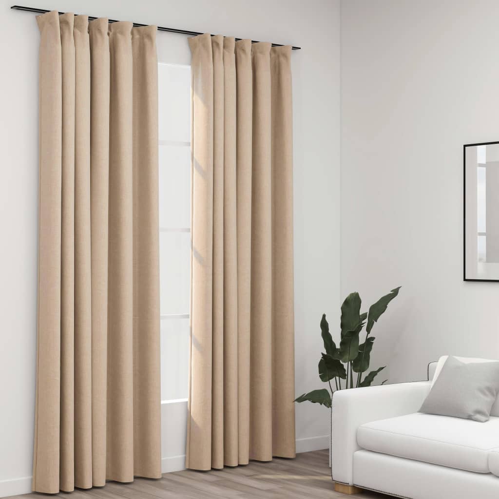vidaXL Pellavamaiset pimennysverhot koukuilla 2 kpl beige 140x225 cm