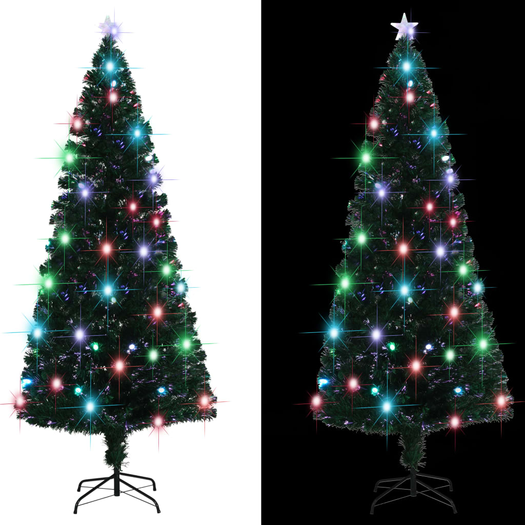 vidaXL Tekojoulukuusi jalusta/LED 210 cm kuituoptiikka