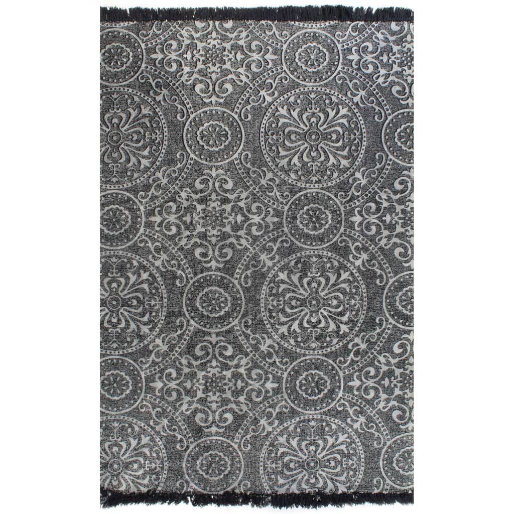 vidaXL Kelim matto puuvilla 160x230 cm harmaalla kuviolla