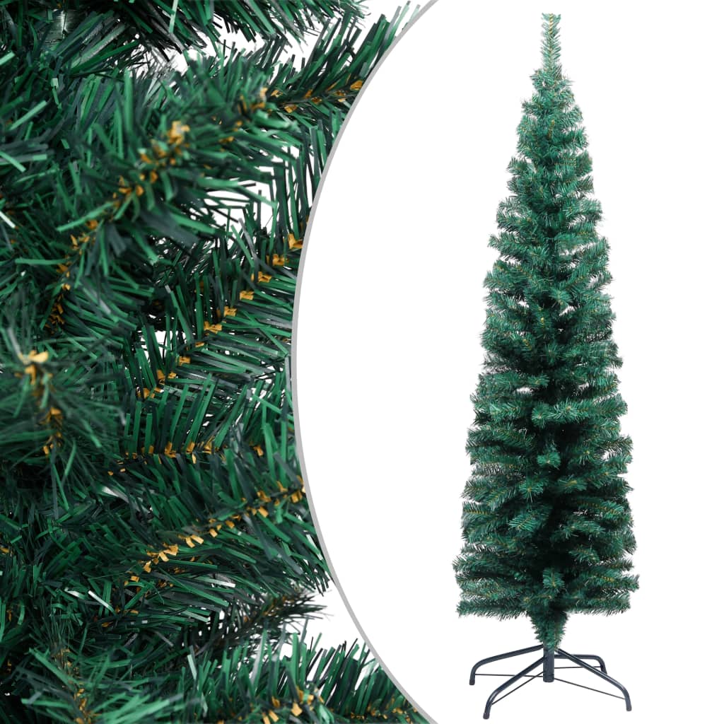 vidaXL Kapea tekojoulukuusi jalustalla vihreä 150 cm PVC