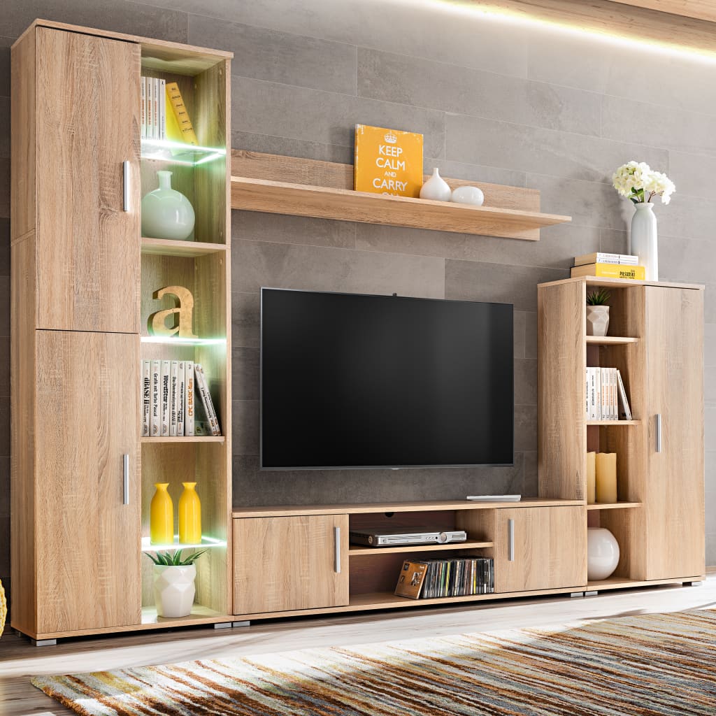 vidaXL TV-kalustekokonaisuus LED-valoilla Sonoma-tammi