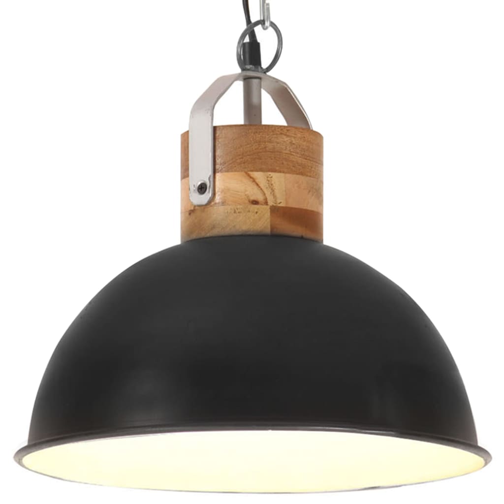 vidaXL Teollinen riippuvalaisin musta pyöreä 32 cm E27 täysi mangopuu