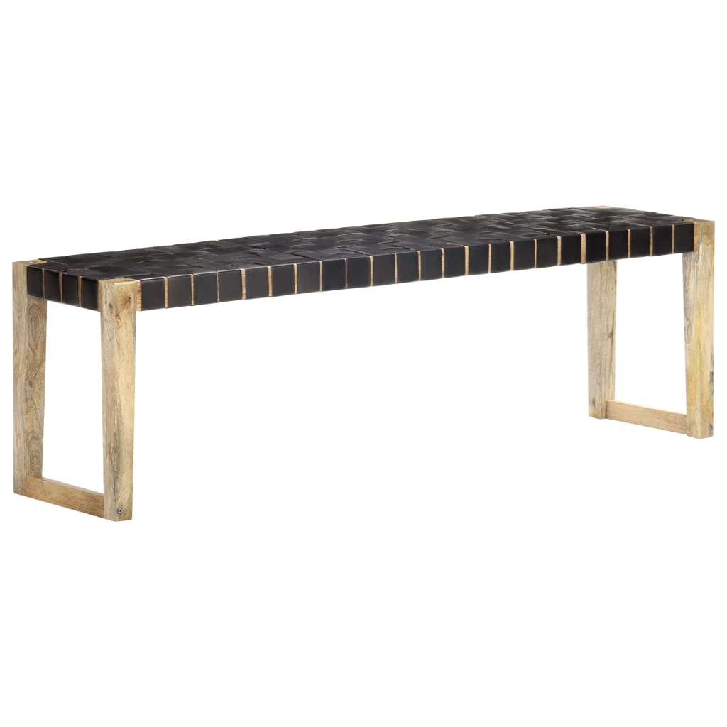 vidaXL Penkki 150 cm musta aito nahka ja täysi mangopuu
