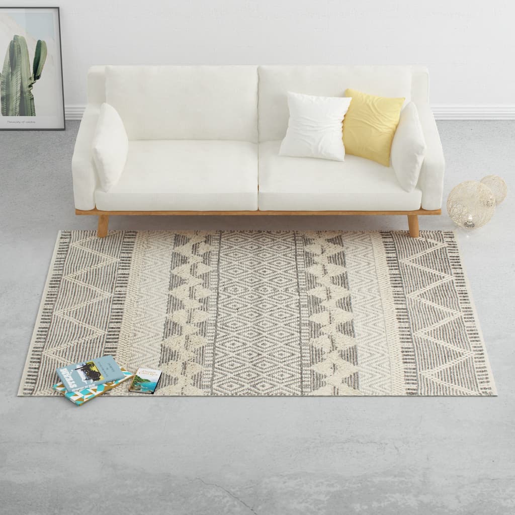 vidaXL Matto käsinkudottu villa 140x200 cm valk./harmaa/musta/ruskea