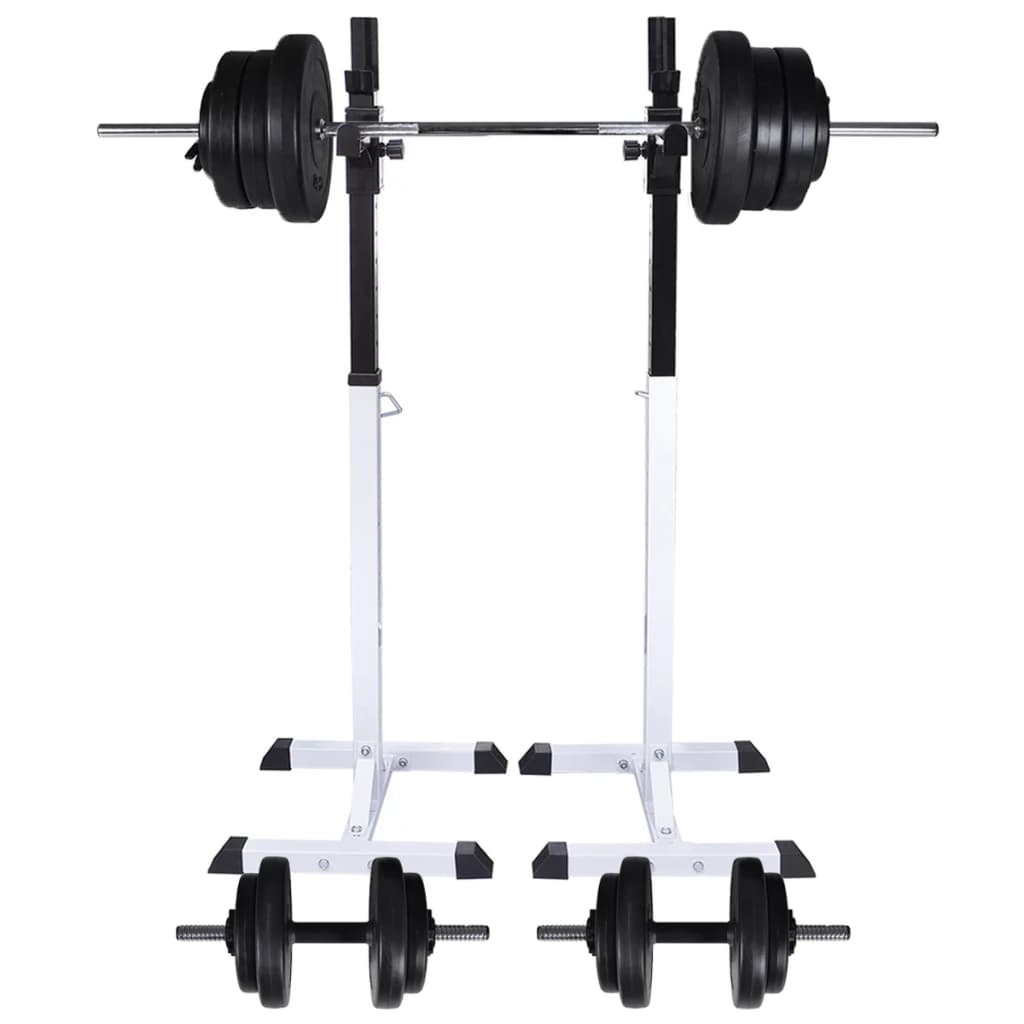 vidaXL Kyykkyteline painotangolla + levy- ja käsipainosarja 60,5 kg