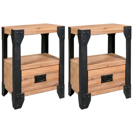 vidaXL Yöpöydät 2 kpl täysi akaasiapuu teräs 40x30x54 cm