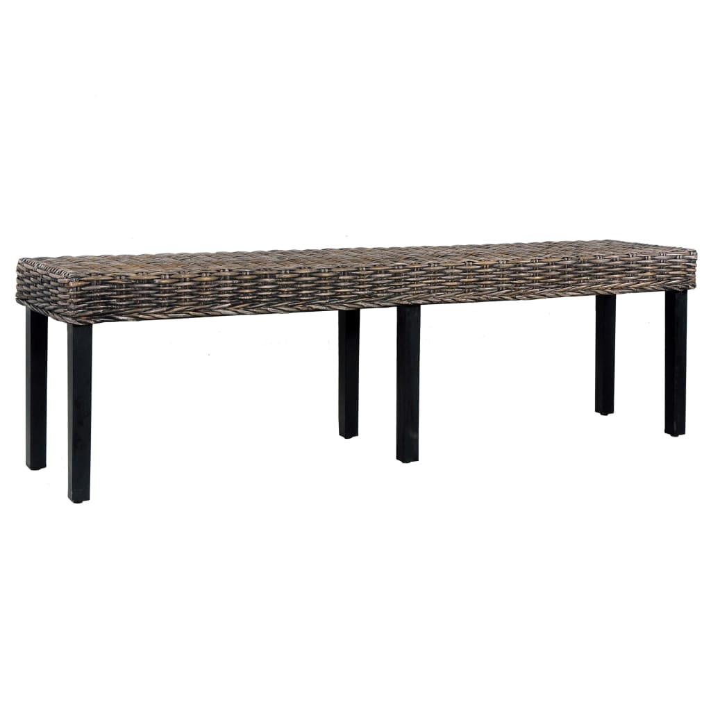 vidaXL Penkki 160 cm musta luonnollinen kubu-rottinki/täysi mangopuu