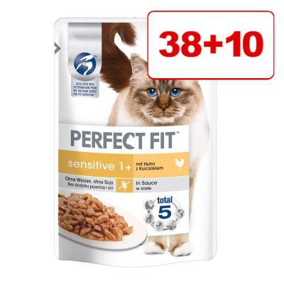 48 x 85 g Perfect Fit kissan märkäruoka: 38 + 10 kaupan päälle! - Senior kalkkuna