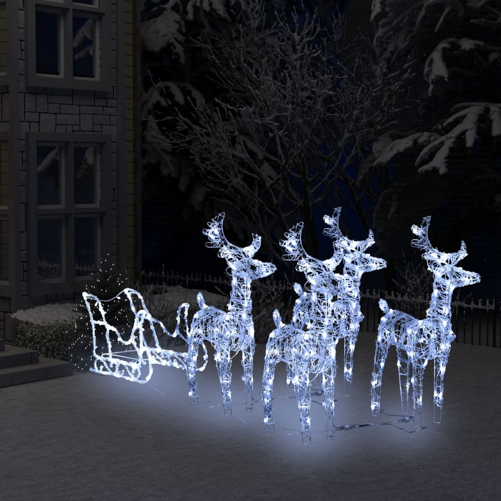 vidaXL Porot ja reki joulukoriste 240 LED-valoa akryyli