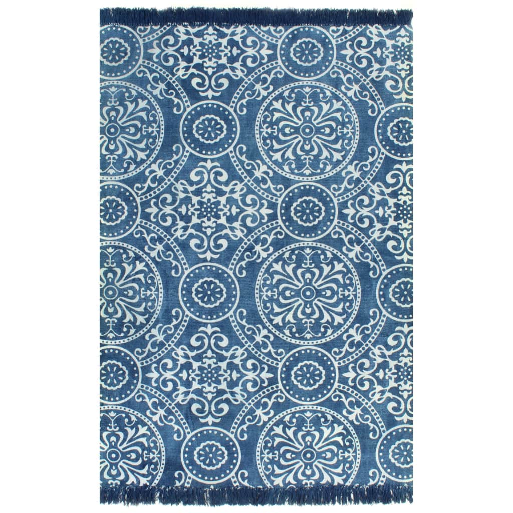 vidaXL Kelim matto puuvilla 120x180 cm kuviolla sininen