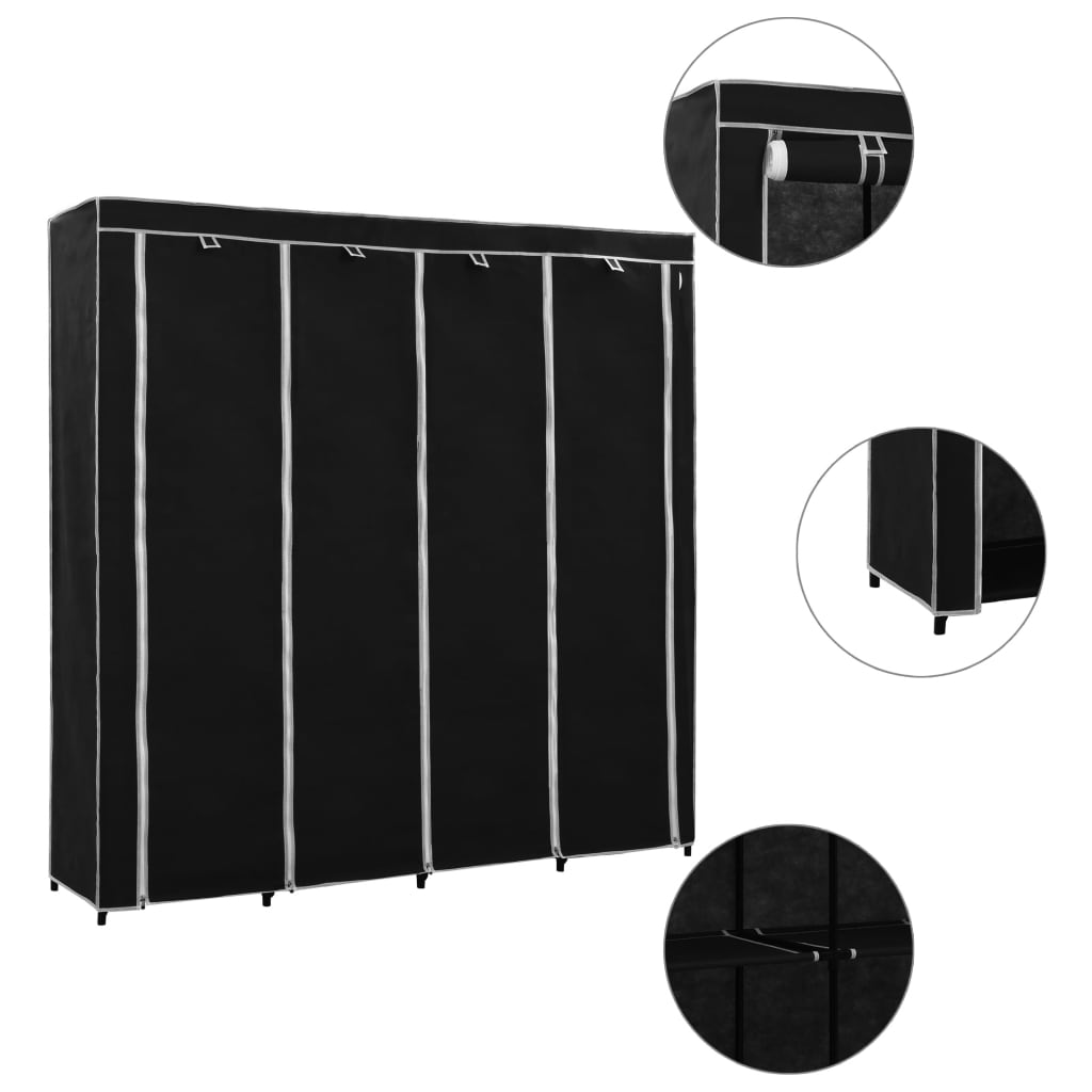 vidaXL Vaatekaappi 4 lokerolla musta 175x45x170 cm