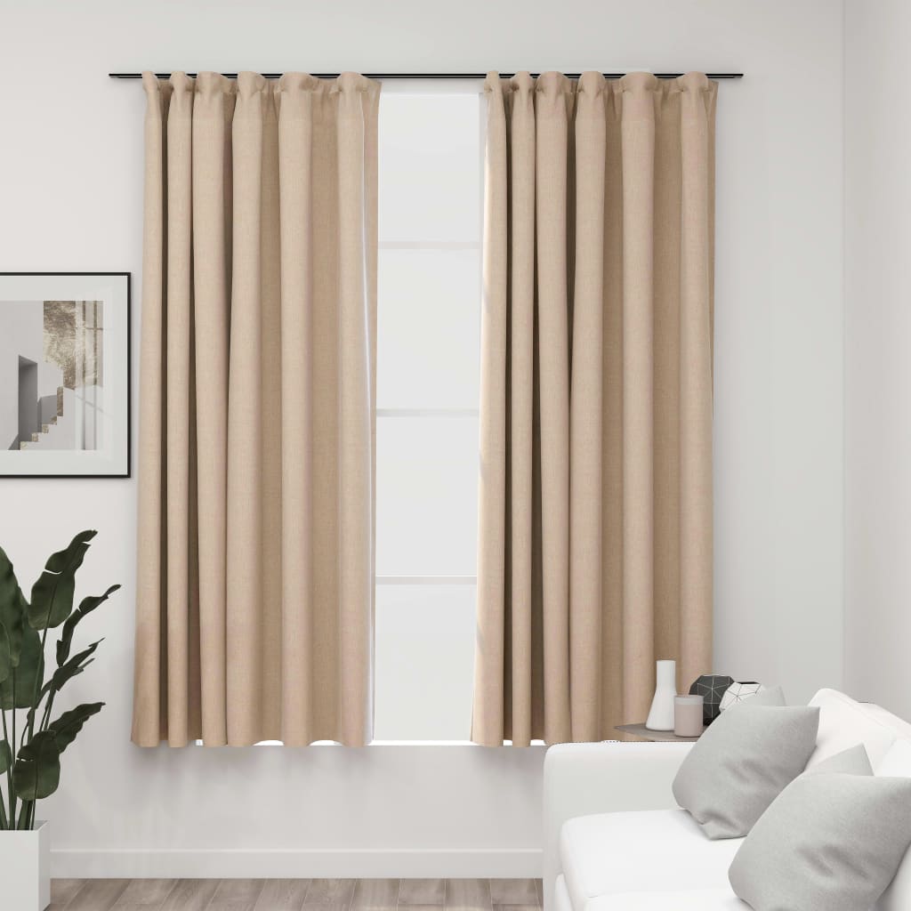 vidaXL Pellavamaiset pimennysverhot koukuilla 2 kpl beige 140x175 cm