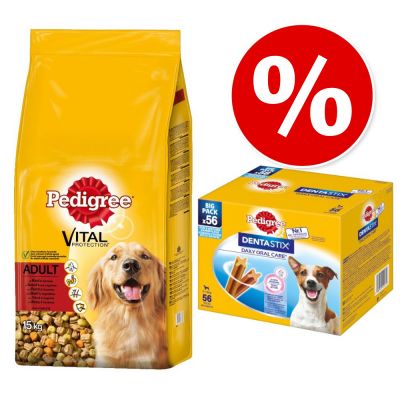 15 kg Pedigree-koiranruoka + Dentastix 56 kpl pienille koirille erikoishintaan! - Adult Poultry + Dentastix 56 kpl pienille koirille (5-10 kg)