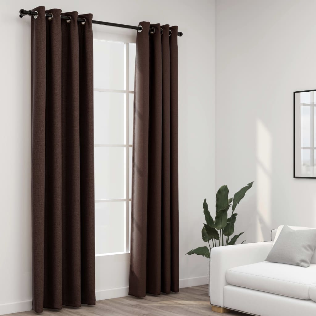 vidaXL Pellavamaiset pimennysverhot renkailla 2kpl rusk/harm 140x225cm