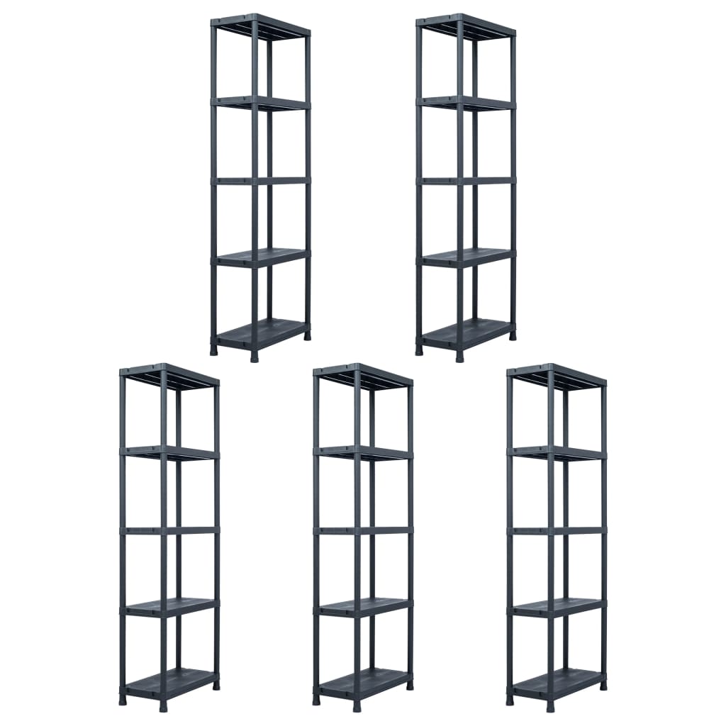 vidaXL Varastohyllyt 5 kpl 125 kg muovi 60x30x180 cm musta