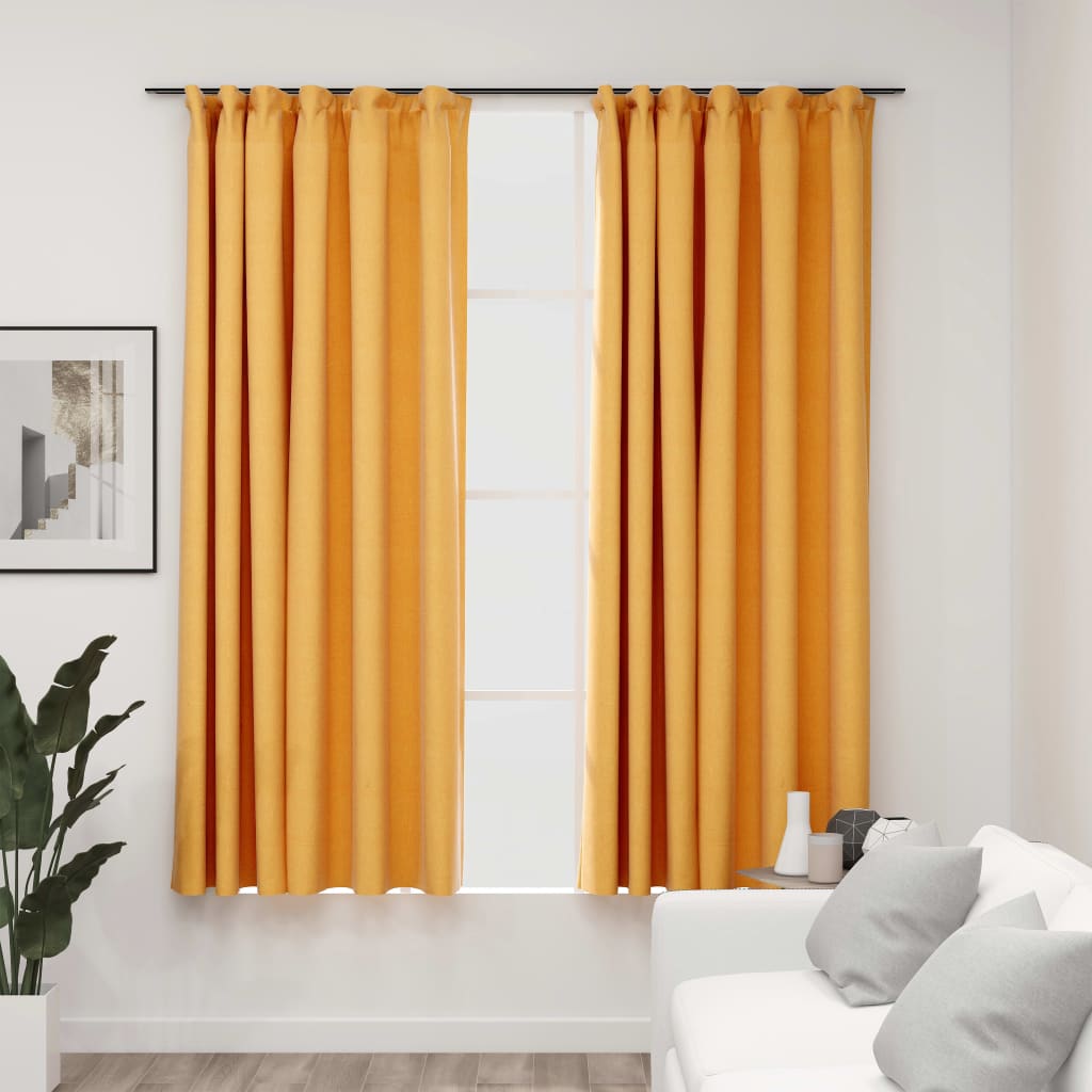 vidaXL Pellavamaiset pimennysverhot koukuilla 2 kpl kelt. 140x175 cm