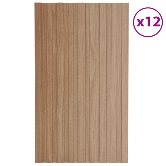 vidaXL Kattopaneeli 12 kpl galvanoitu teräs vaalea puu 80x45 cm