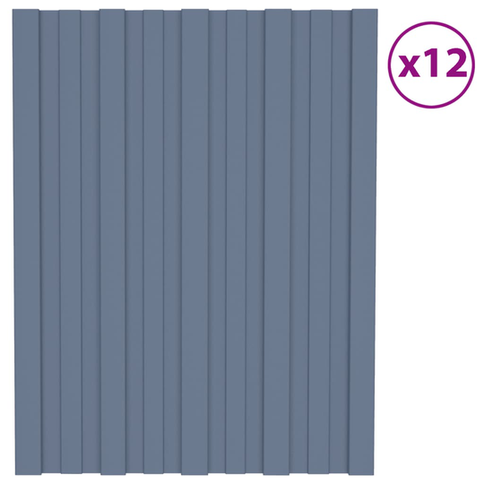 vidaXL Kattopaneeli 12 kpl galvanoitu teräs harmaa 60x45 cm