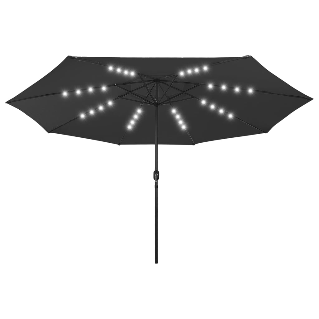 vidaXL Aurinkovarjo LED-valot ja metallitanko 400 cm musta