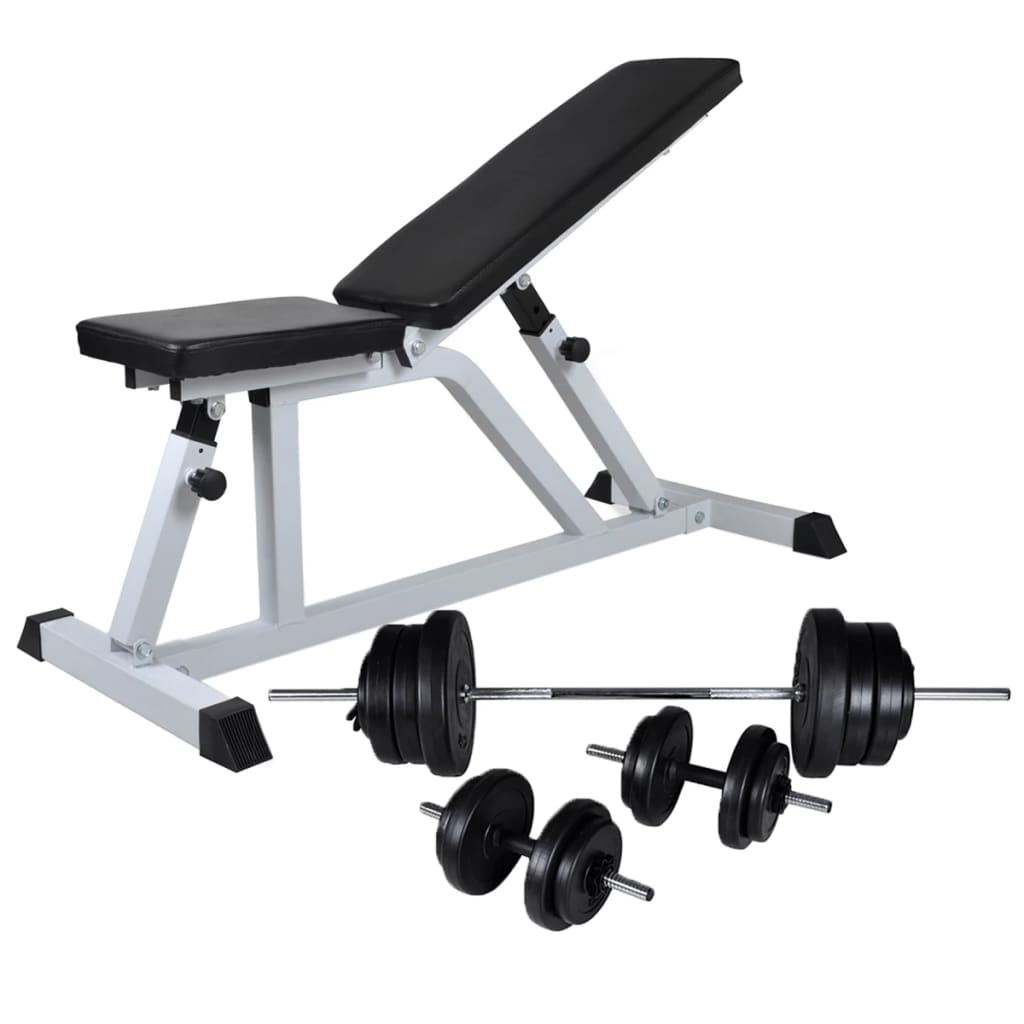 vidaXL Kuntopenkki painotangolla + levy- ja käsipainosarja 60,5 kg