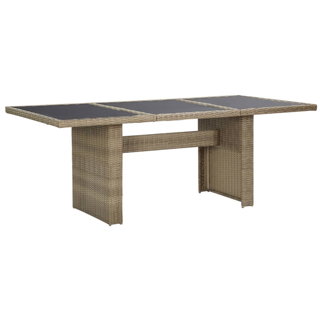 vidaXL Puutarhan ruokapöytä ruskea 200x100x74 cm lasi ja polyrottinki