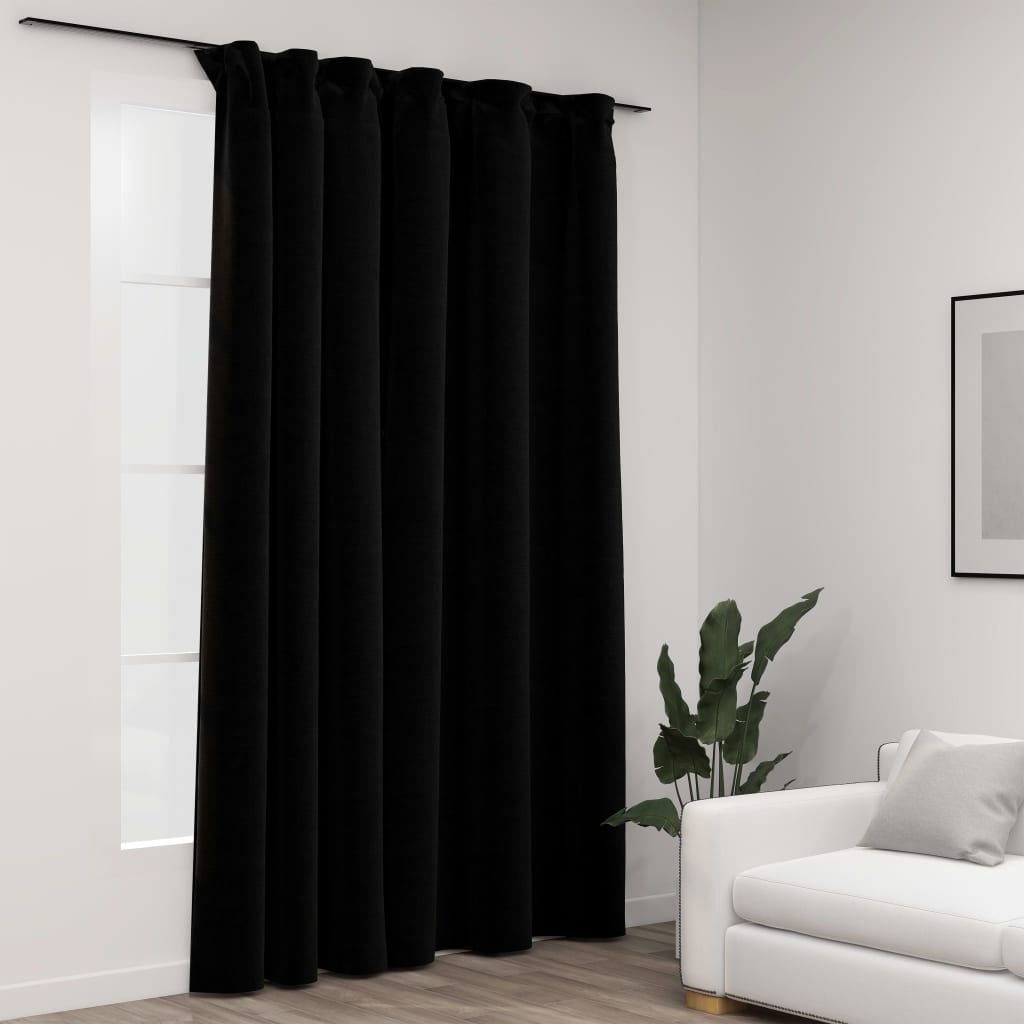 vidaXL Pellavamainen pimennysverho koukuilla musta 290x245 cm