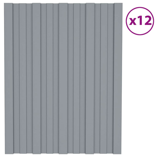 vidaXL Kattopaneeli 12 kpl galvanoitu teräs hopea 60x45 cm