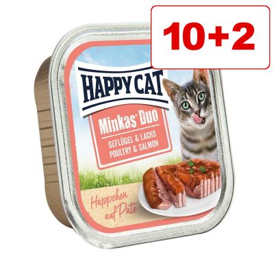 Happy Cat Duo Paté -rasiat 10 + 2 kaupan päälle! - siipikarja & nauta