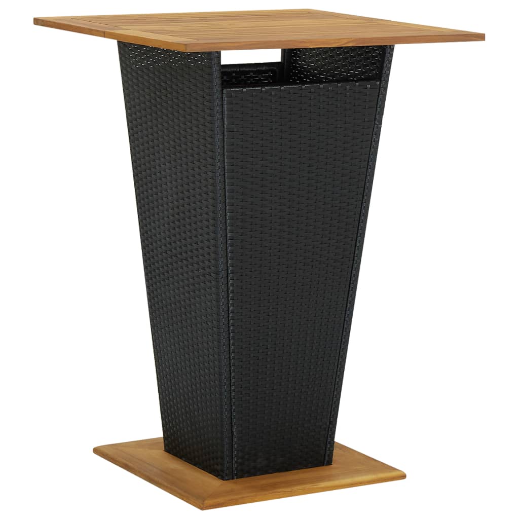 vidaXL Baaripöytä musta 80x80x110 cm polyrottinki ja täysi akaasiapuu