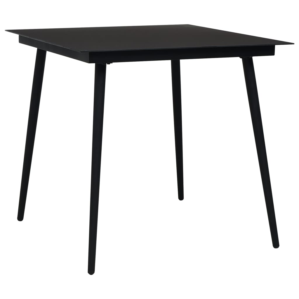 vidaXL Puutarhan ruokapöytä musta 80x80x74 cm teräs ja lasi