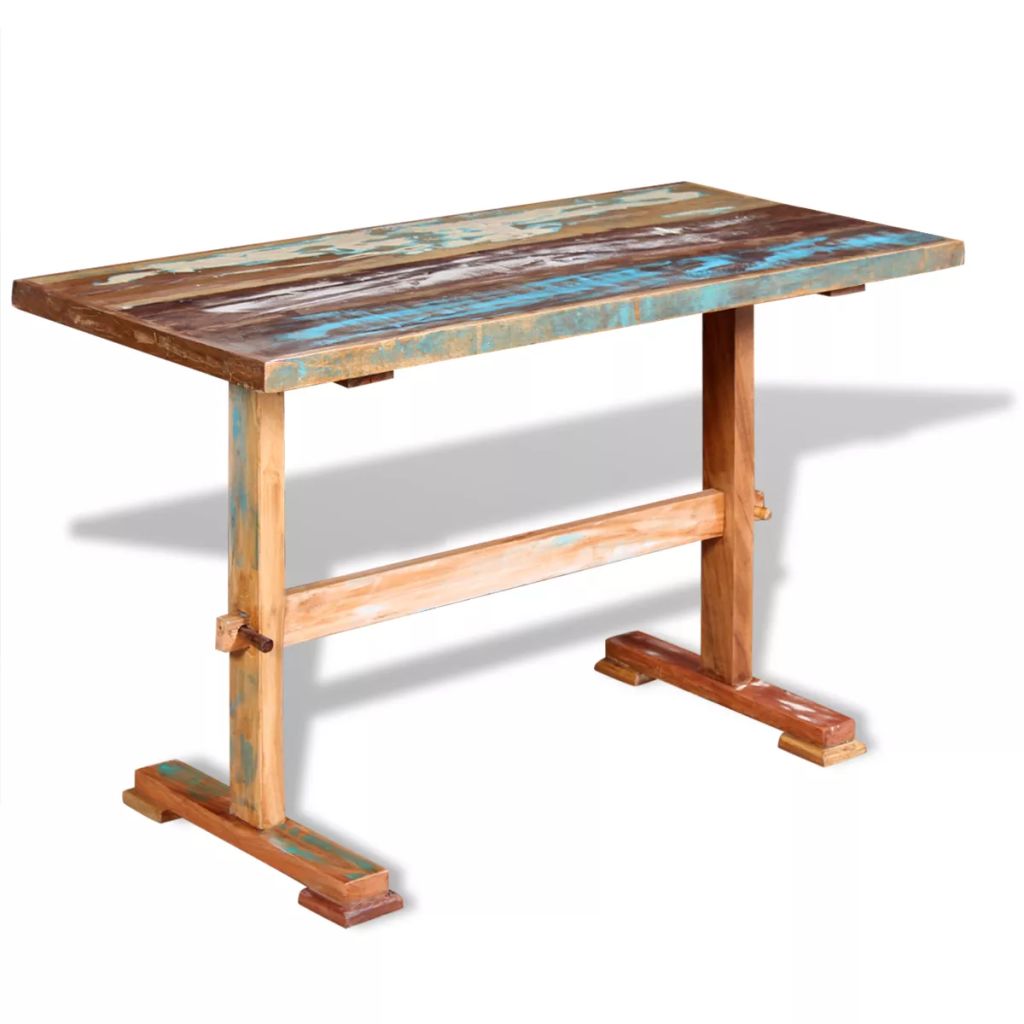 vidaXL Ruokapöytä jalustalla kierrätetty massiivipuu 120x58x78 cm