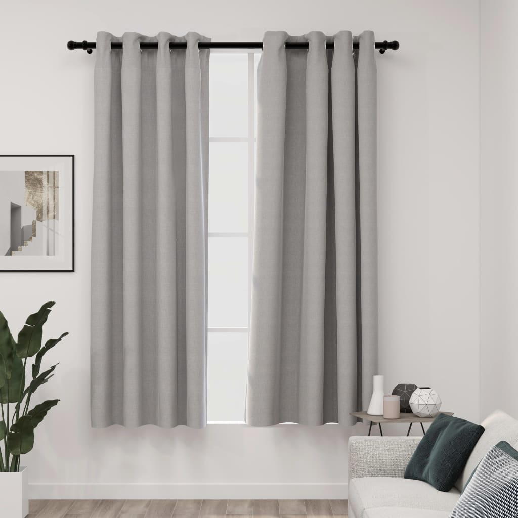 vidaXL Pellavamaiset pimennysverhot renkailla 2 kpl harmaa 140x175 cm
