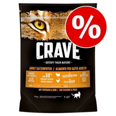 Crave-kuivaruoka 750 g kissalle - 20 % alennuksella! - Turkey & Chicken