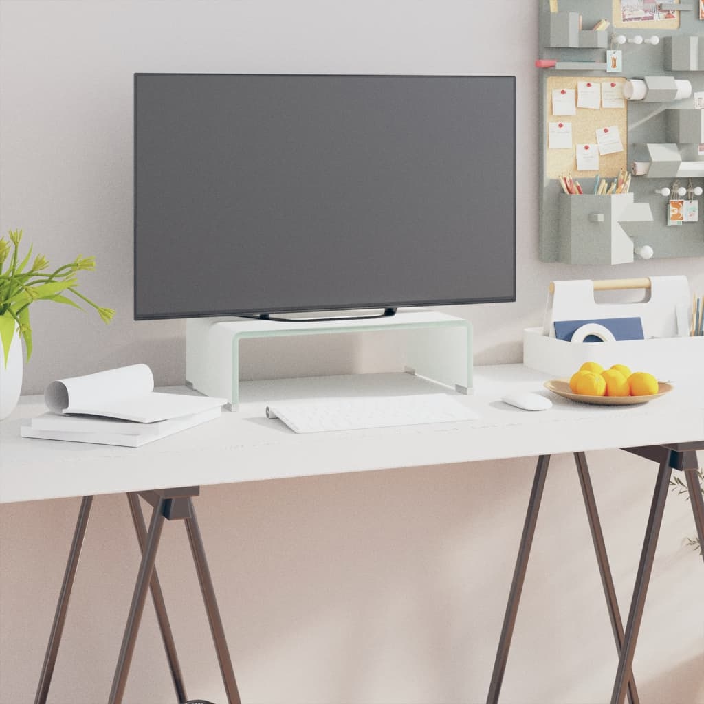 vidaXL TV-taso/Näyttöteline Valkoinen lasi 40x25x11 cm