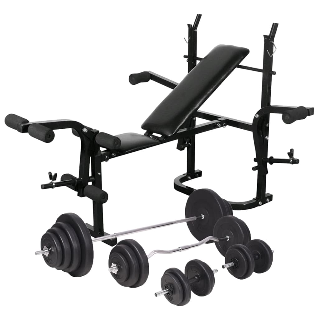 vidaXL Kuntopenkki painotangolla + levy- ja käsipainosarja 120 kg