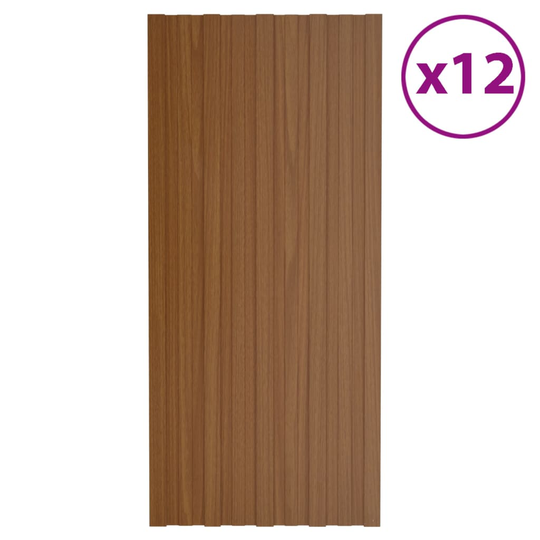 vidaXL Kattopaneeli 12 kpl galvanoitu teräs ruskea 100x45 cm