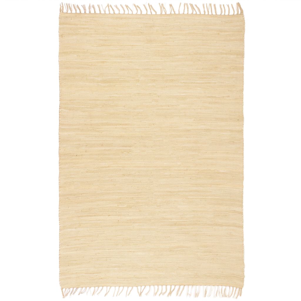 vidaXL Käsinkudottu Chindi-matto puuvilla 200x290 cm kerma