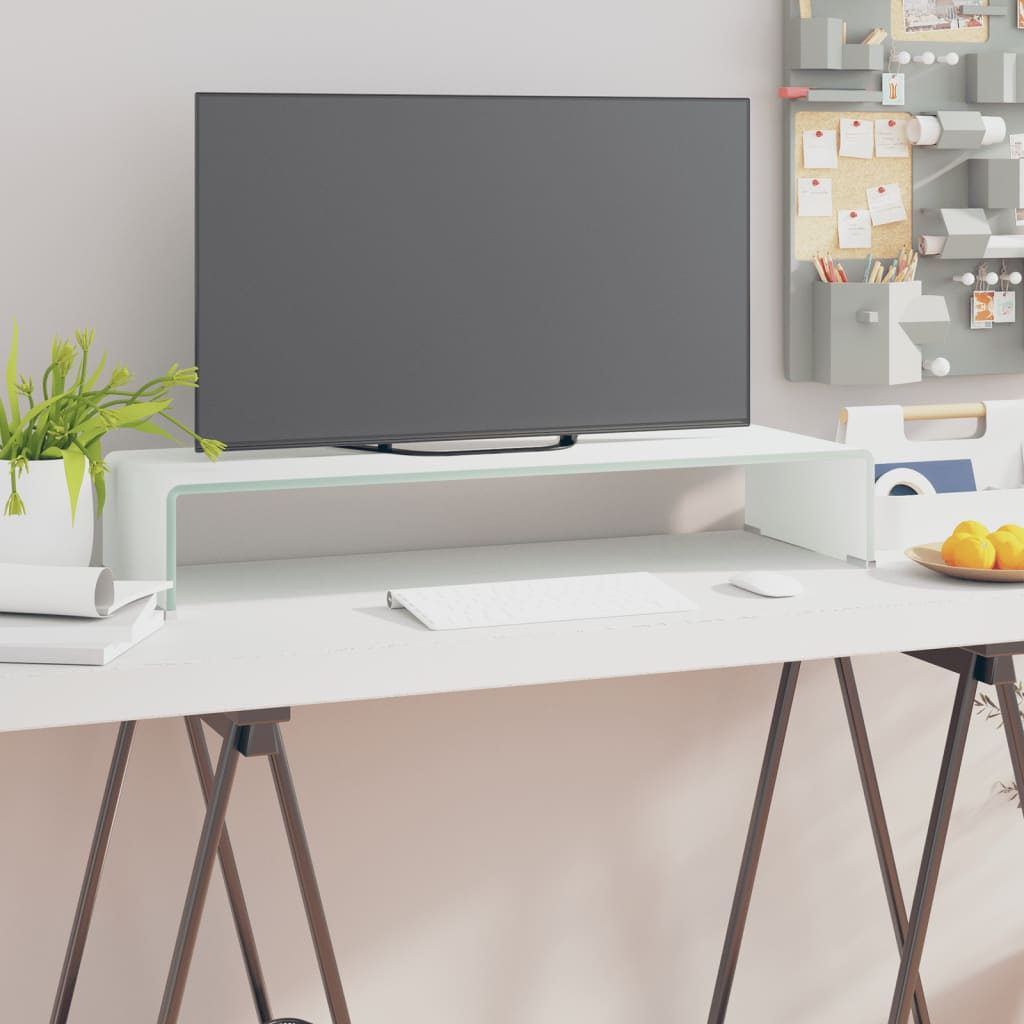 vidaXL TV-taso/Näyttöteline Valkoinen lasi 80x30x13 cm