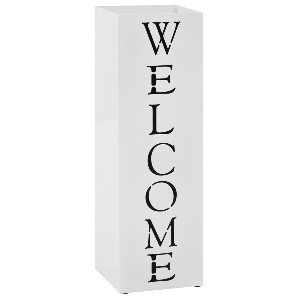 vidaXL Sateenvarjoteline Welcome teräs valkoinen