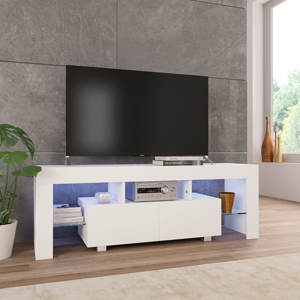 vidaXL TV-taso LED-valoilla korkeakiilto valkoinen 130x35x45 cm