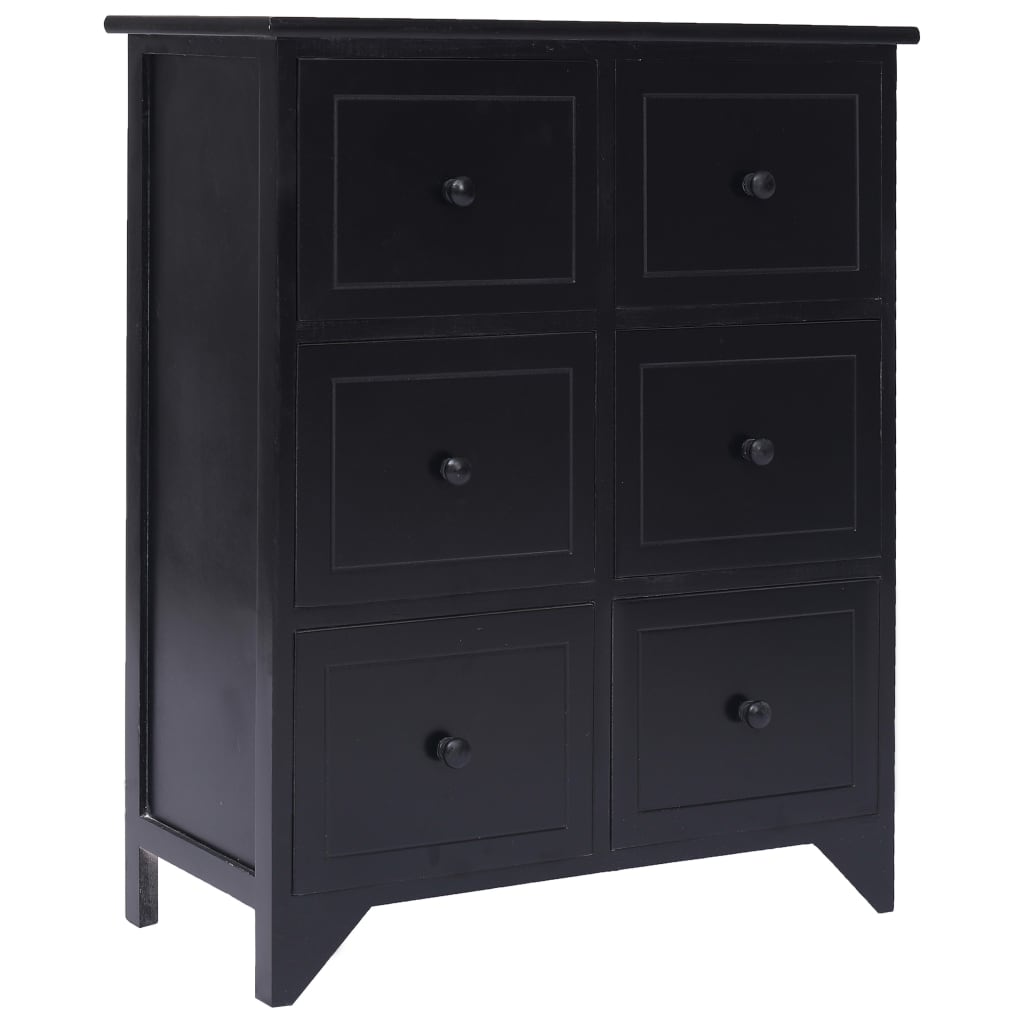 vidaXL Sivukaappi kuudella laatikolla musta 60x30x75 cm keisaripuu
